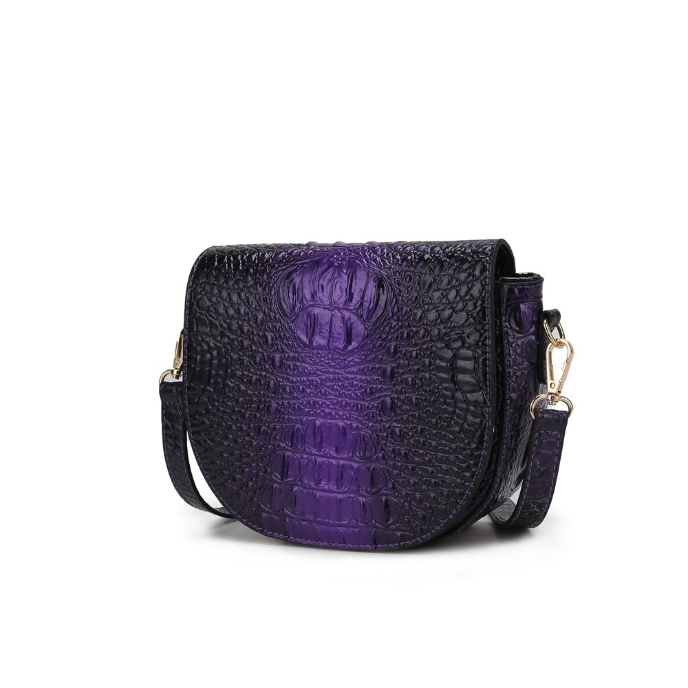 5220 Crossbody Bag, Two-tone Crocodile Embossed Vegan Leather Shoulder Bag